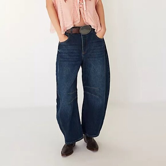 Free People Denim - Free People We The Free Good Luck Mid-Rise Barrel Jeans Color Deep End NWT